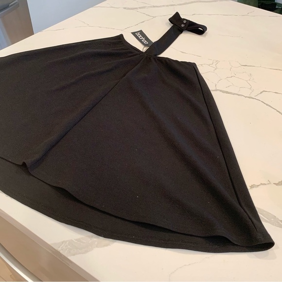 Black Textured Choker Neck Top Flare Pant Co-Ord Matching Set - Picture 3 of 8